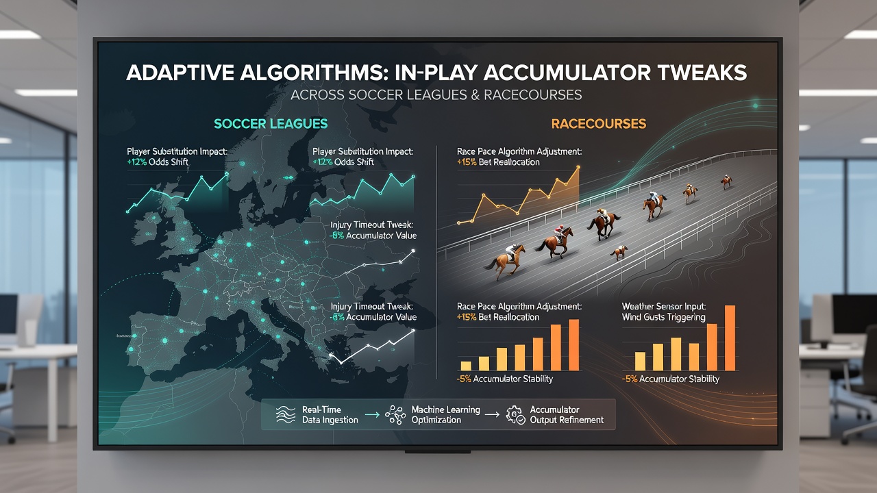 Data visualization showing real-time accumulator adjustments across soccer and horse racing events