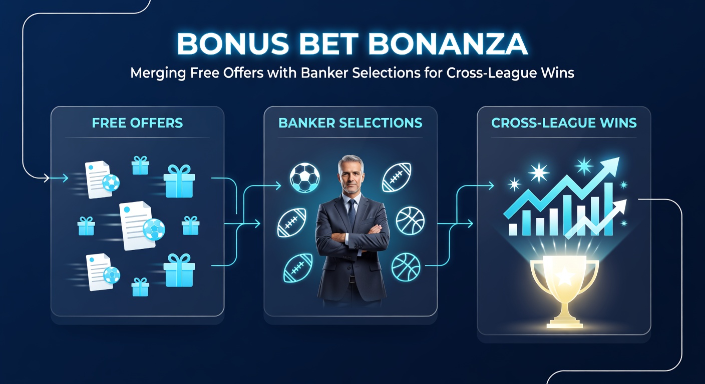 Infographic depicting a strategy flowchart: bonus bet icons flowing into banker picks from EPL, NBA, and Bundesliga, leading to a winning payout pile