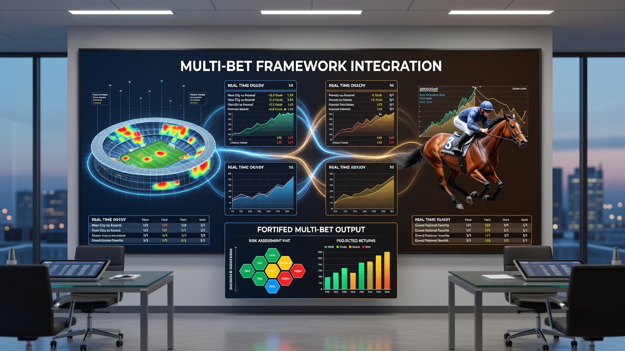 Visual representation of multi-bet accumulator chains linking football and horse racing selections with highlighted entry points