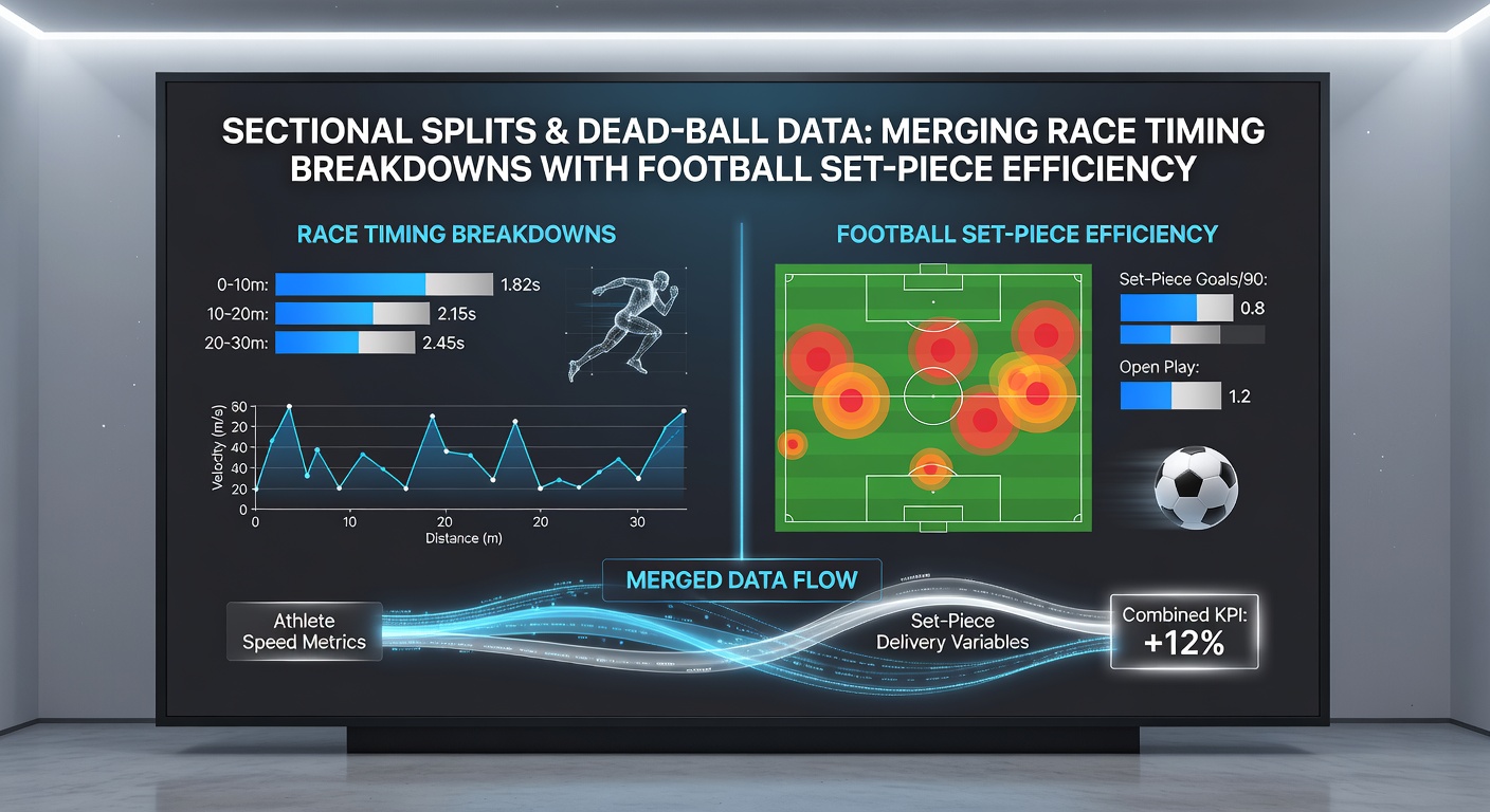 Infographic illustrating the integration process of race sectional data points with football dead-ball performance indicators