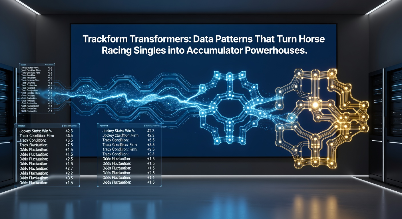 Close-up of a horse racing data dashboard displaying transformer patterns for accumulator building